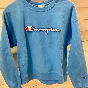 Vintage Reverse Weave Crew Neck Champion spellout logo blue 70’s boxy sweatshirt